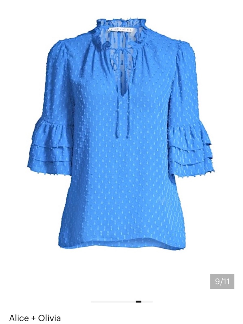 Alice + Olivia Royal Blue Dotted Puff-Sleeve Blouse